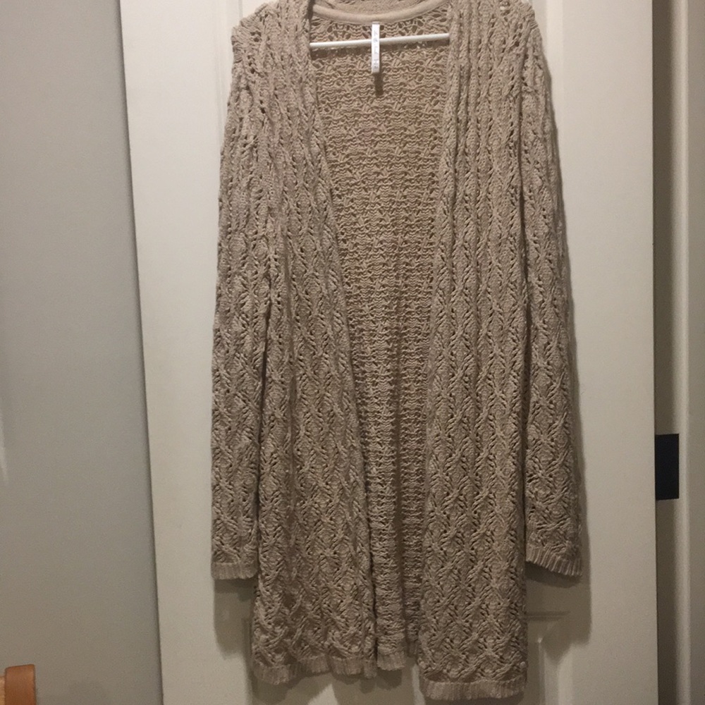 Leo & Nicole women Crochet/Knit open long sleeve sweater/Cardigan size XL beige